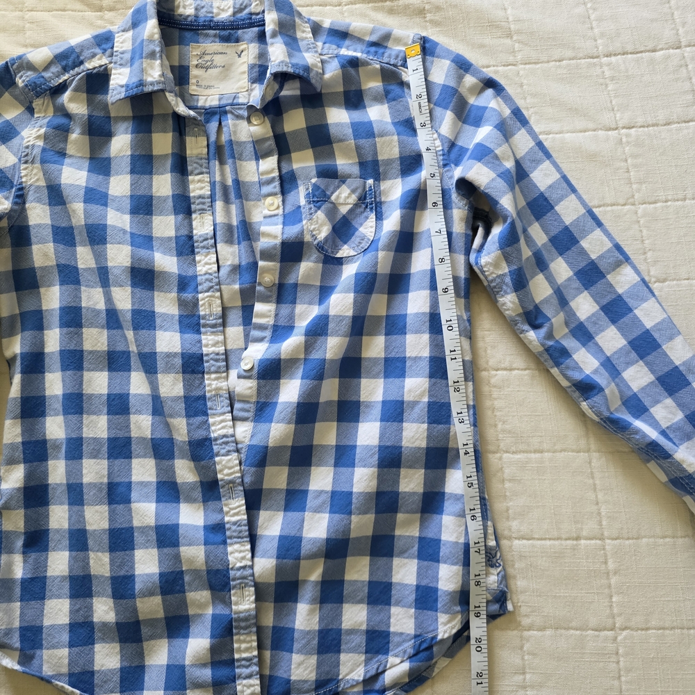 American Eagle Blue & White Plaid Button-Up Shirt β Size 0 β 100% Cotton Womens - Picture 13 of 16